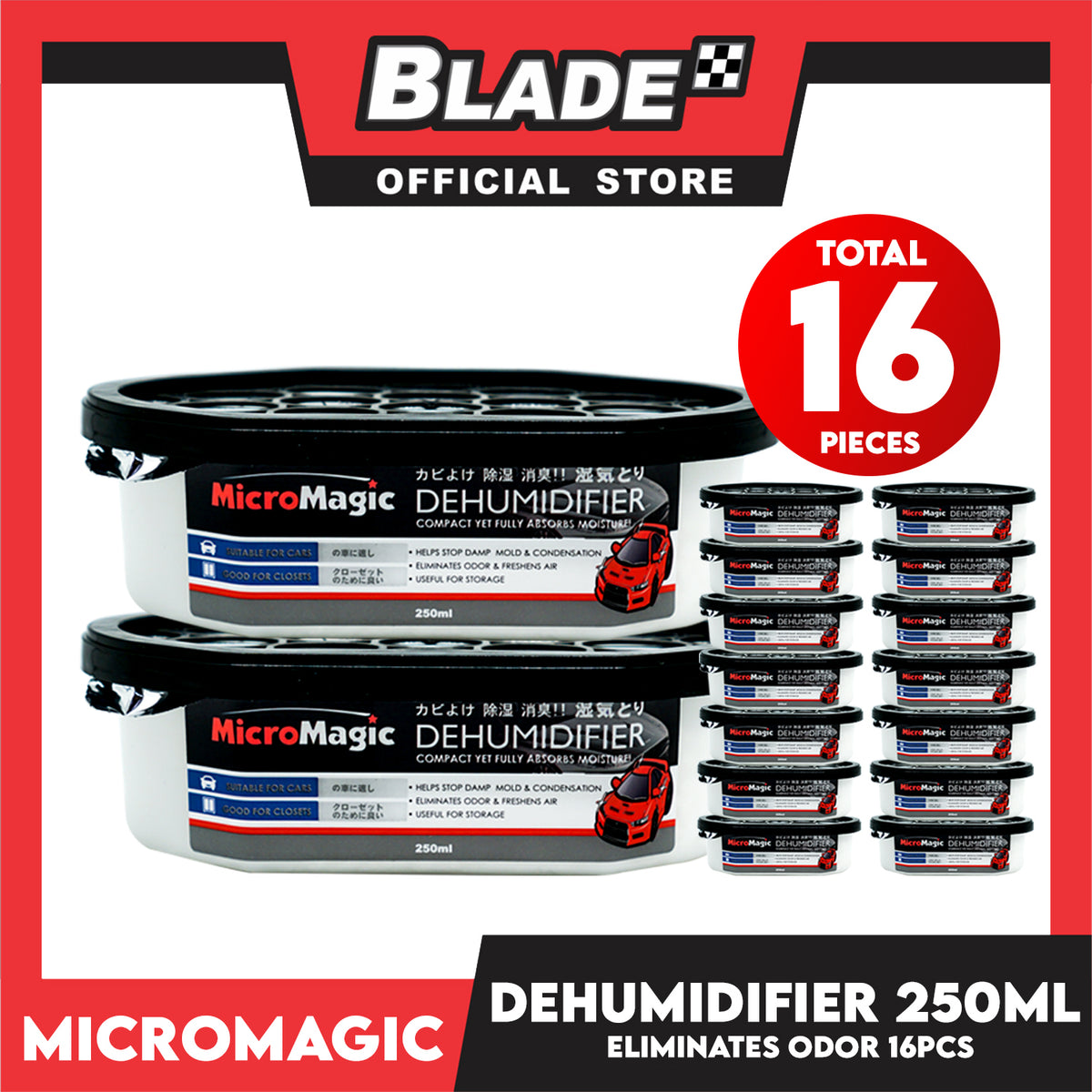 16pcs Micromagic Dehumidifier 250ml -Eliminates Musty Odor, Suitable for your car & closets