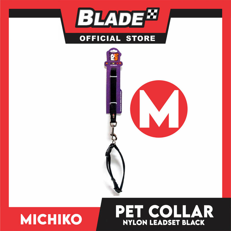 Michiko Nylon Collar Lead Set Black (Medium) Dog Pet Collar