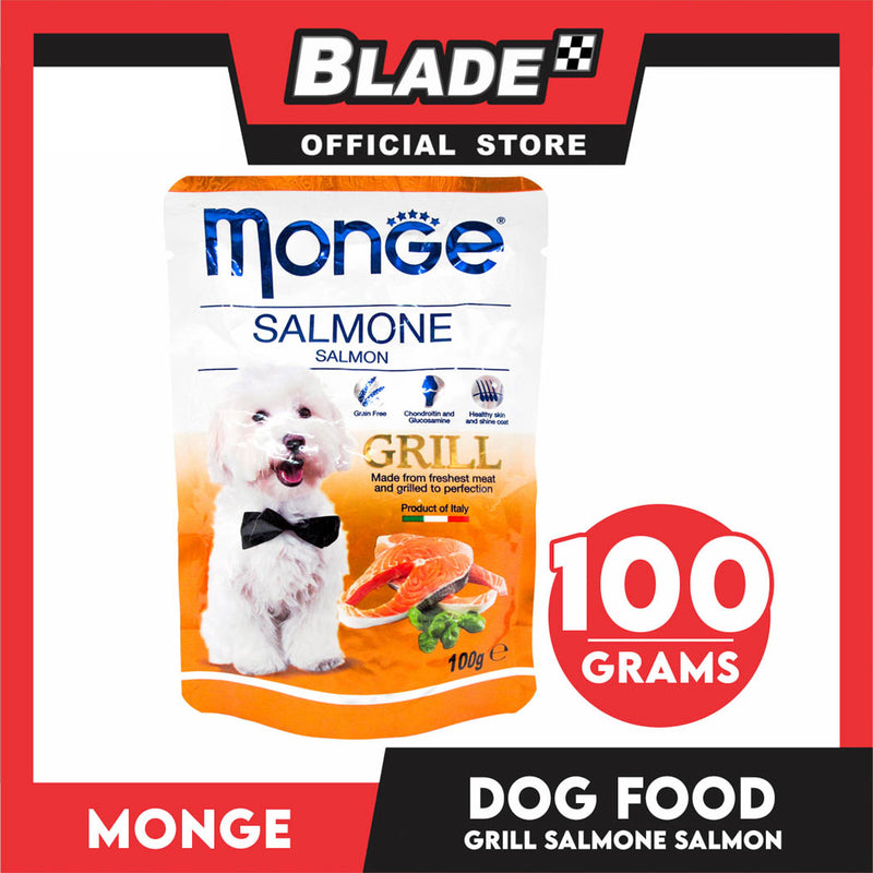 Monge Pouch Grill Chunkies Dog Food 100g (Salmon) Grain Free And Helps Dog Shiny Hair