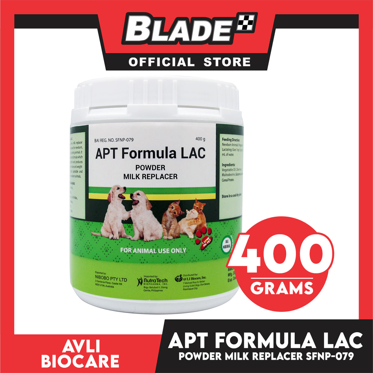 APT Formula LAC Powder Milk Replacer 400g For Newborn Animals, Pregnant and Lactating