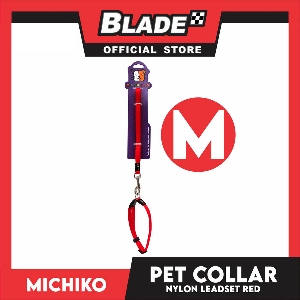 Michiko Nylon Collar Lead Set Red (Medium) Dog Pet Collar