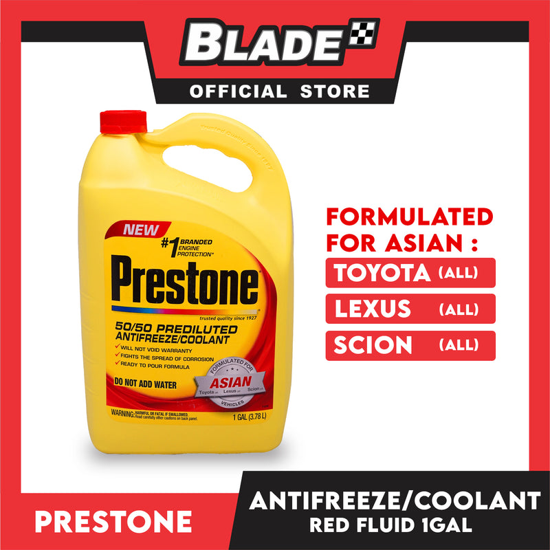 Prestone 50/50 Prediluted Antifreeze/Coolant (Red) 1 Gallon for Asian Vehicles like Honda, Nissan