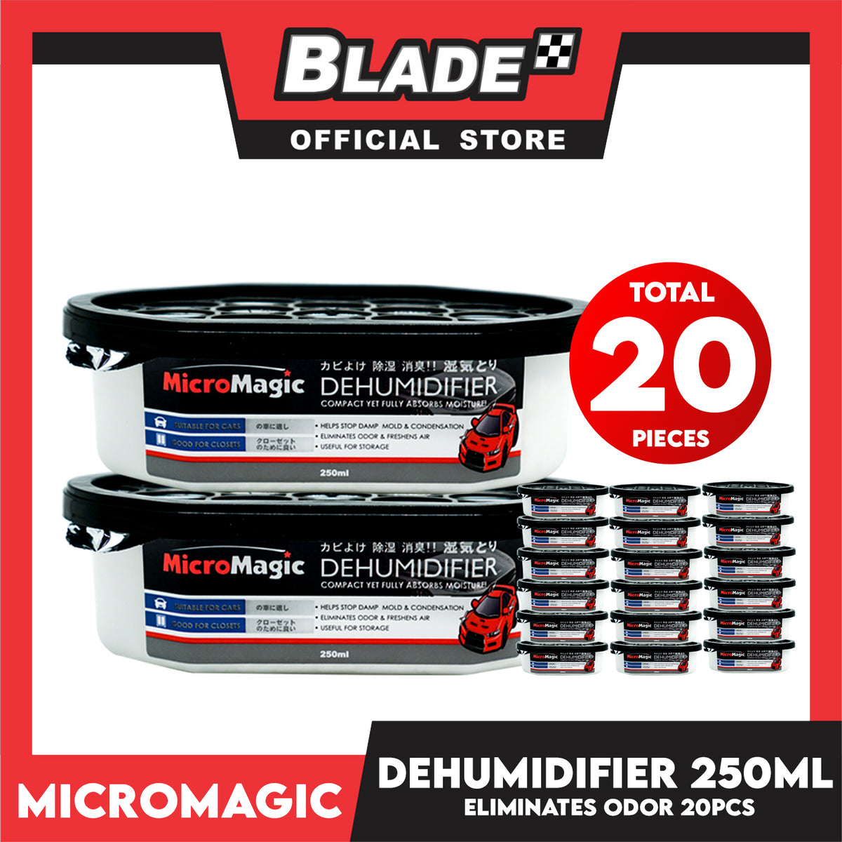 20pcs Micromagic Dehumidifier 250ml- Eliminates Musty Odor, Suitable for your car & closets