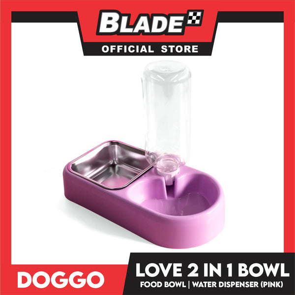 Doggo Love 2 in 1 Bowl With 500ml Bottle (Pink) Thick Plastic Material Pet Bowl
