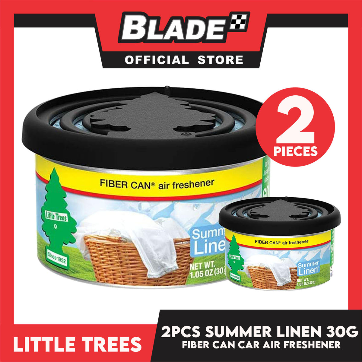 2pcs Little Trees Fiber Can Air Freshener 30g (Summer Linen) A Long-Lasting Scent for your Car and Home