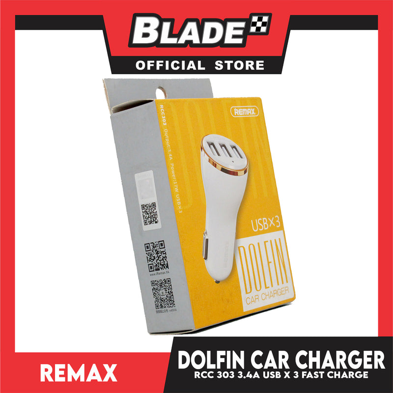 Remax Car Charger Dolfin RC-C303 3.4A USB X 3 for Android & iOS. Samsung, Huawei, Xiaomi, Oppo, iPhone series, iPad Series. Also compatible to other various digital devices