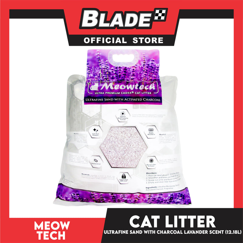 Meowtech Ultra Premium Cat Litter 12.18L (Lavender Scent) Ultra-Fine Sand with Activated Charcoal