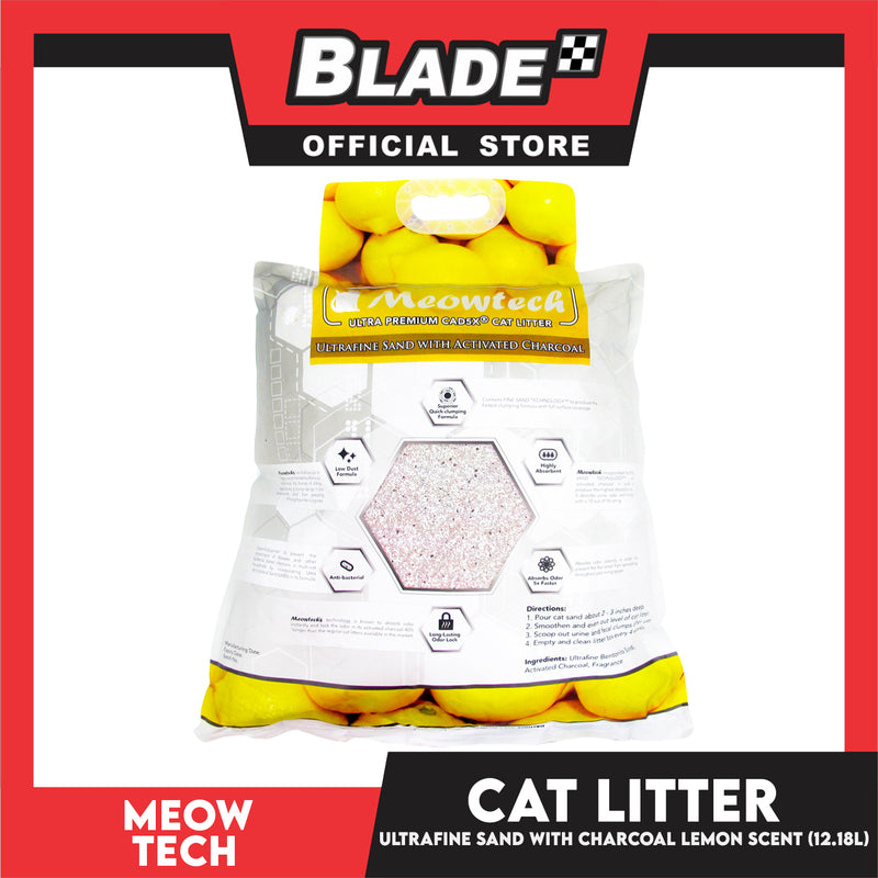 Meowtech Ultra Premium Cat Litter 12.18L (Lemon Scent) Ultra-Fine Sand with Activated Charcoal