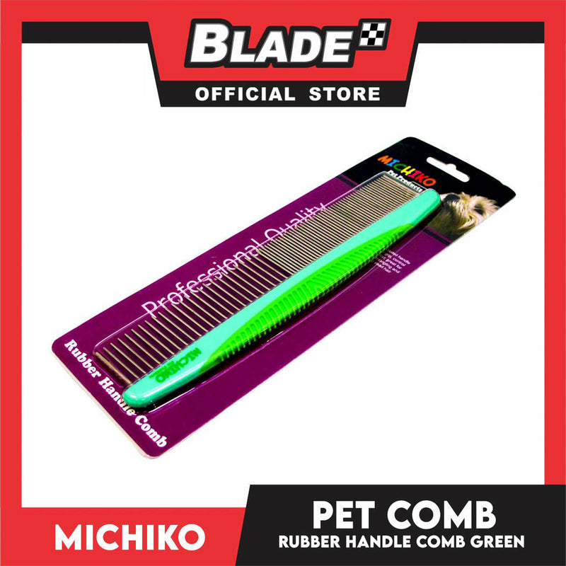 Michiko Rubber Handle Pet Comb (Green) Pet Grooming