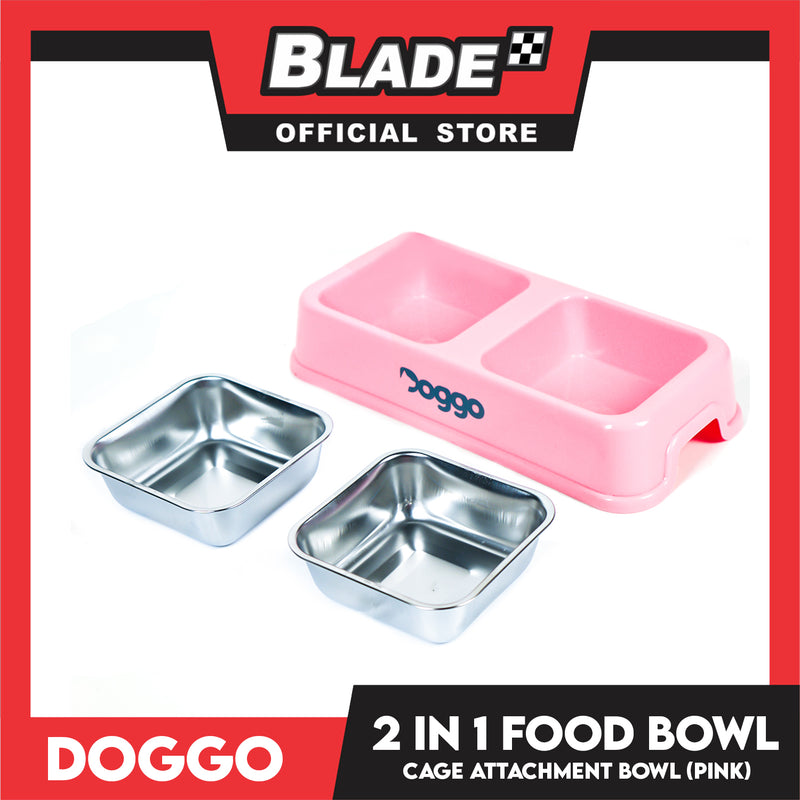 Doggo Quad 2 in 1 Bowl (Pink) Thick Plastic Material Detachable Pet Feeding Bowl
