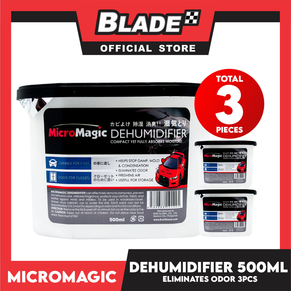 3pcs Micromagic Dehumidifier 500ml- Eliminates Musty Odor, Suitable for your car & closets