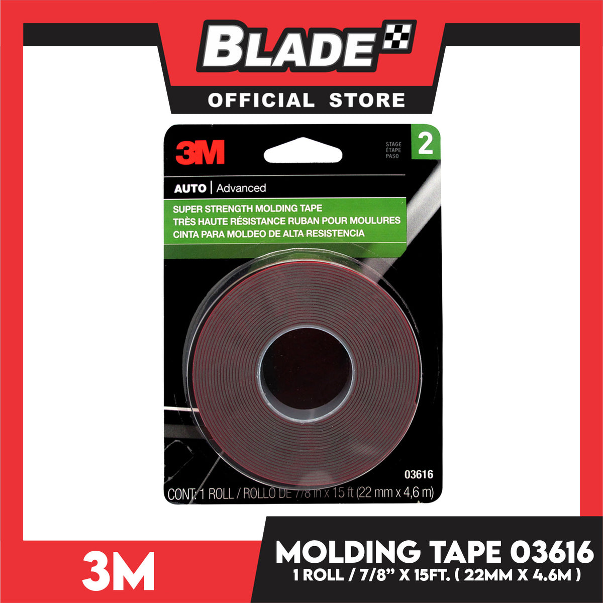 3M Auto Advanced 03616 Super Strength Molding Tape (2.2cm x 4.6m)