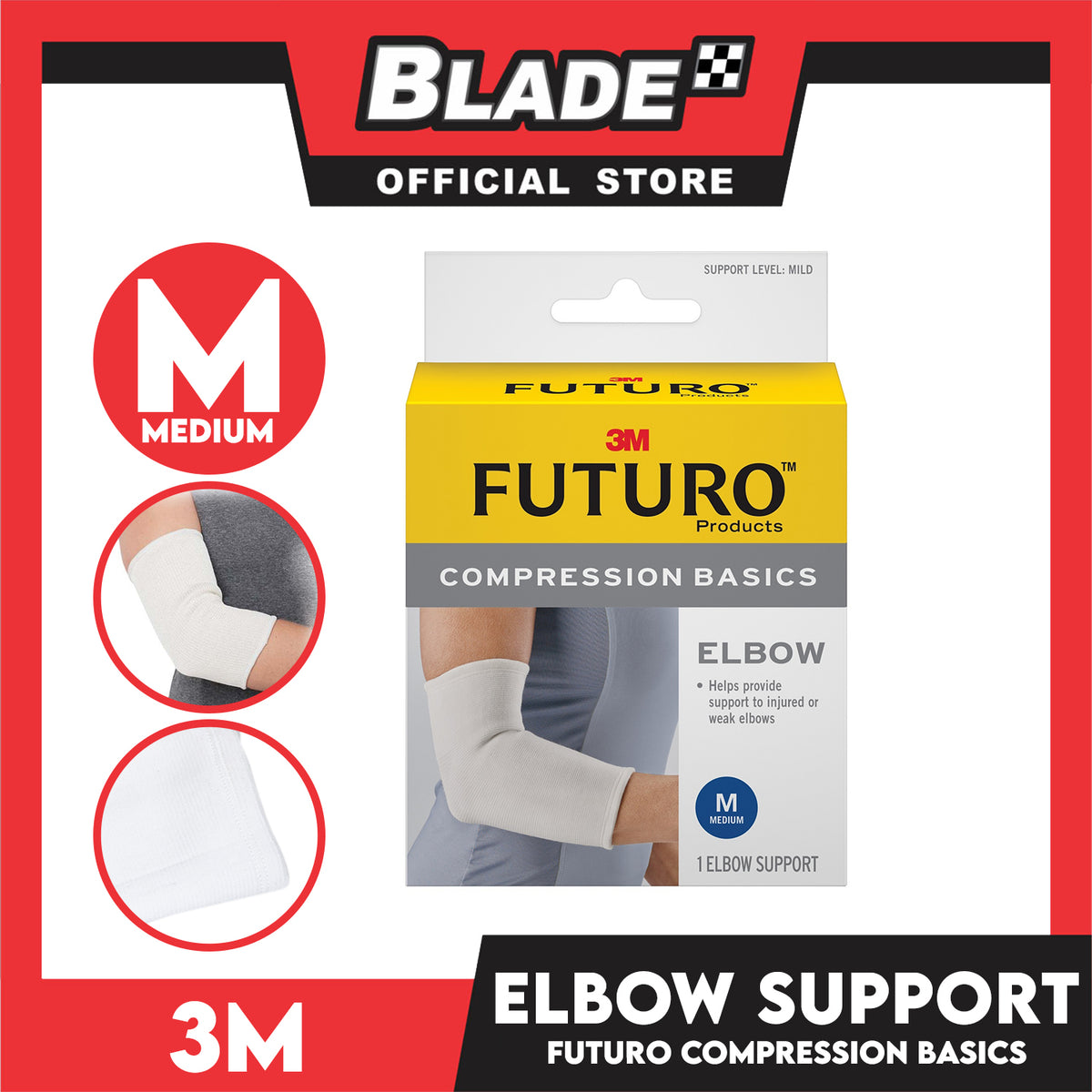 3M Futuro Compression Basics Elastic Knit Elbow Support 1pc. (Medium) Helps Provide Support To Injured Or Weak Elbows