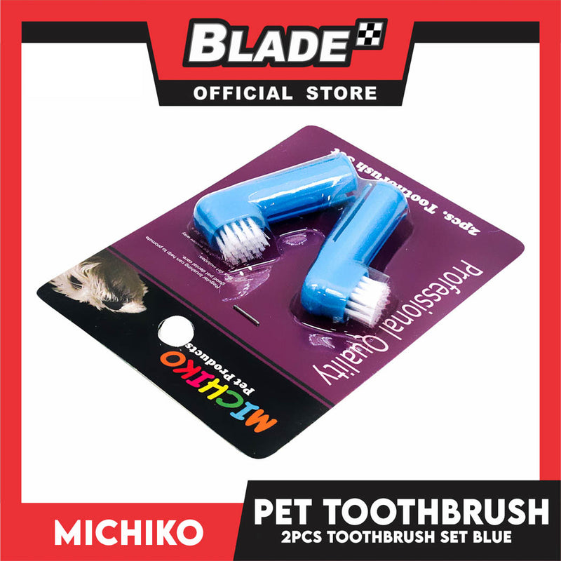 Michiko 2pcs Pet Toothbrush Set (Blue) Pet Finger Brush, Pet Finger Gum Massager, Pet Dental Care