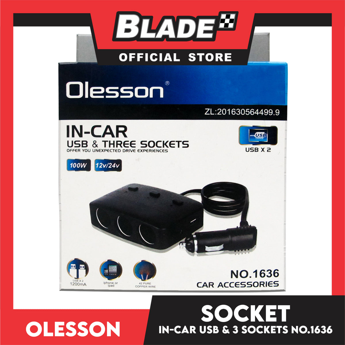 Olesson In-Car Usb And Three Sockets 1636