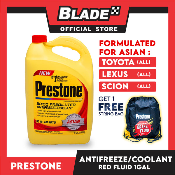 Prestone 50/50 Prediluted Antifreeze/Coolant (Red) 1 Gallon for Asian Vehicles like Honda, Nissan