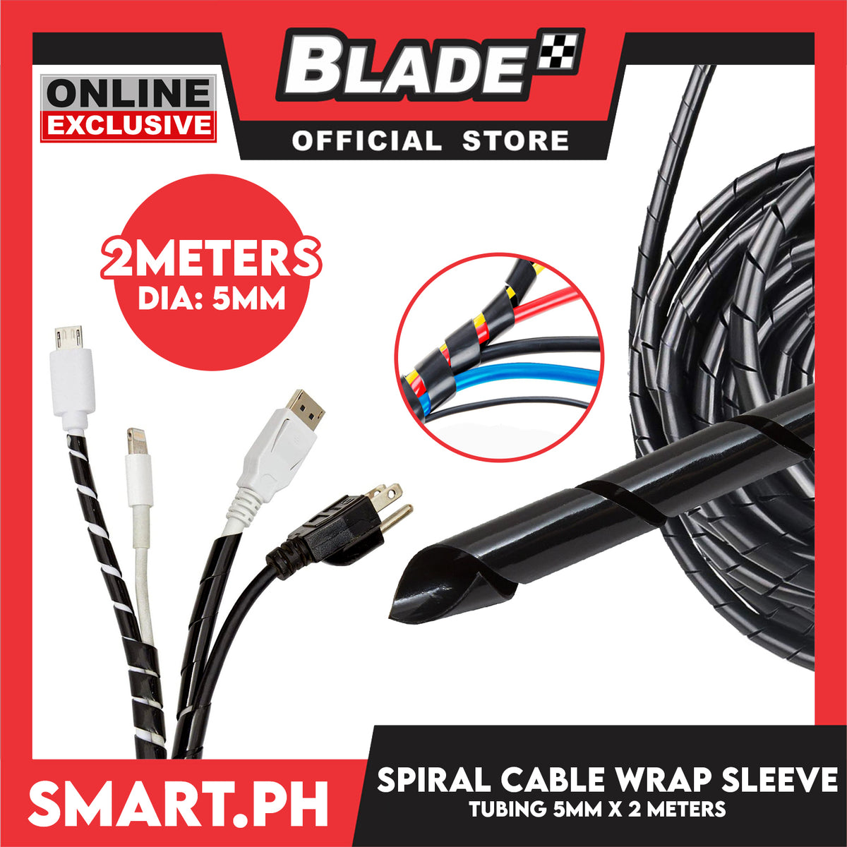 2 meters Cable Spiral Wrap Band Wire Tube Cord Management 5mm CS-6 (Black)