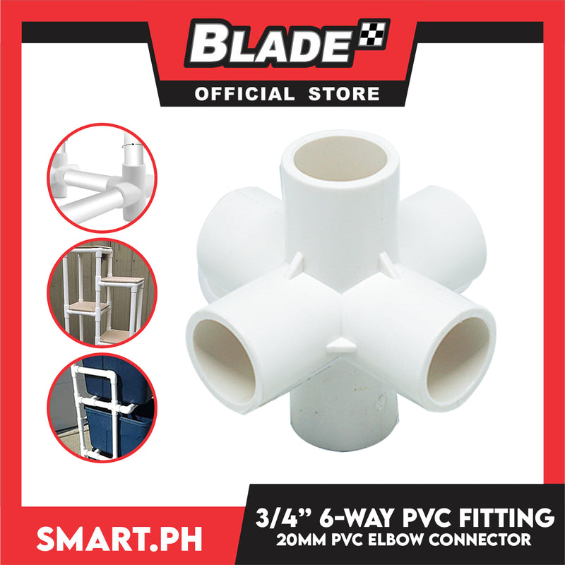 6 Way PVC Fitting Elbow 20mm Furniture Grade Connector for DIY PVC Shelf Garden Support Structure Storage Frame (White)