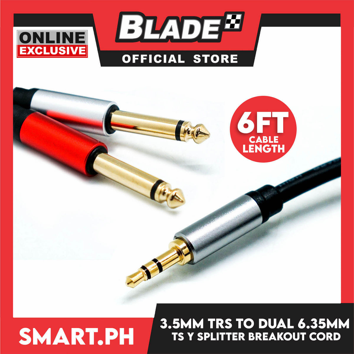 3.5mm TRS to Dual 6.35mm TS Y Splitter Breakout Cord, 3.5 to 2X 6.35 Cable, Splitter (6ft.) Compatible for Home Stereo Systems