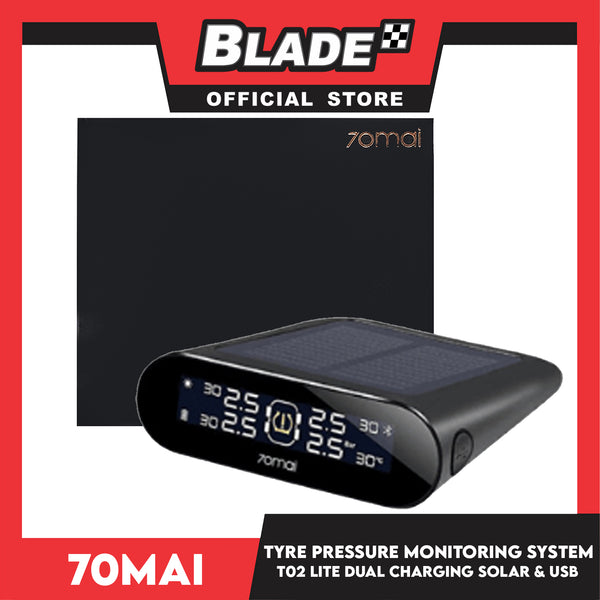 70mai Tire Pressure Monitoring System To2 Lite, External Sensors with Dual Charging Solar & USB, Easy Self Fitment, LCD Display and BT APP Control