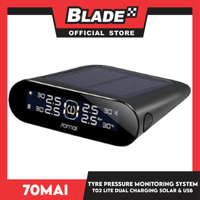 70mai Tire Pressure Monitoring System To2 Lite, External Sensors with Dual Charging Solar & USB, Easy Self Fitment, LCD Display and BT APP Control