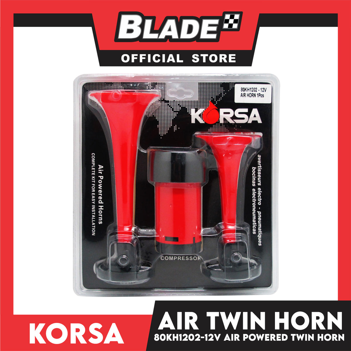 Korsa 80KH1202-12V Air Powered Twin Horn (Red)