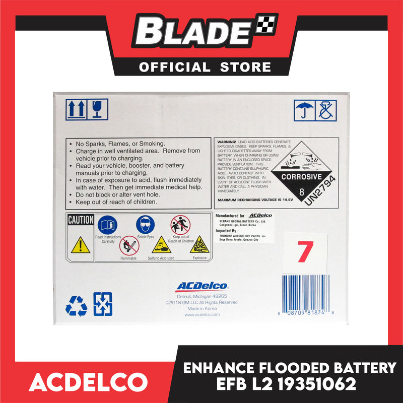 ACDelco Sealed Maintenance Free Premium Enhance Flooded Battery EFB L2 19351062 Full Frame Technology