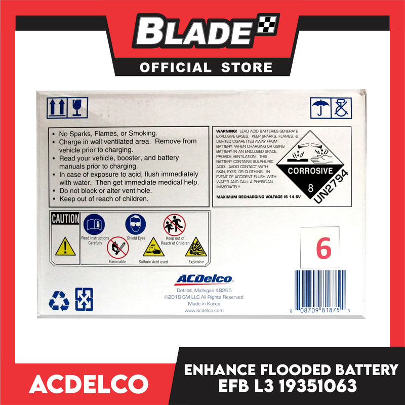 ACDelco Sealed Maintenance Free Premium Enhance Flooded Battery EFB L3 19351063 Full Frame Technology