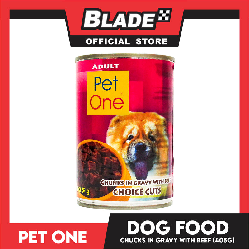 Pet One Adult Wet Canned Dog Food 405g (Chunks In Gravy With Beef, Choice Cuts)