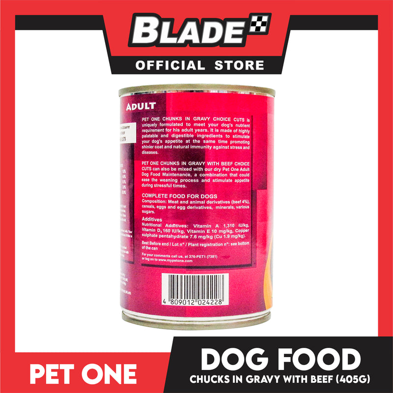 Pet One Adult Wet Canned Dog Food 405g (Chunks In Gravy With Beef, Choice Cuts)