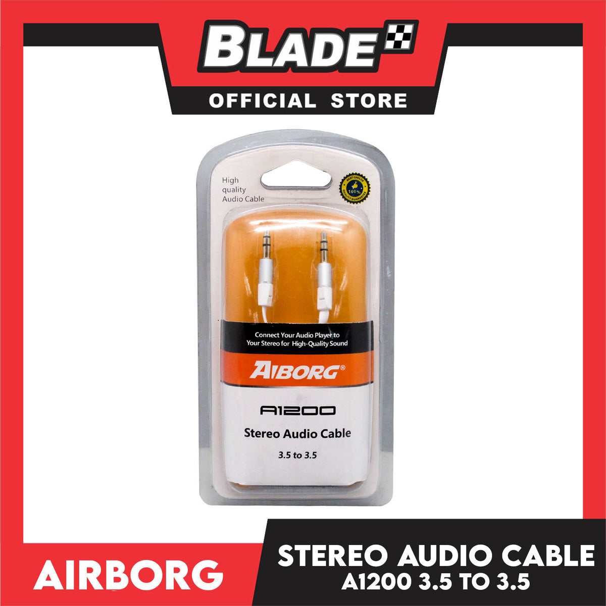 Aiborg 2meters 3.5mm to 3.5mm Male Stereo Audio Cable A1200 (White)