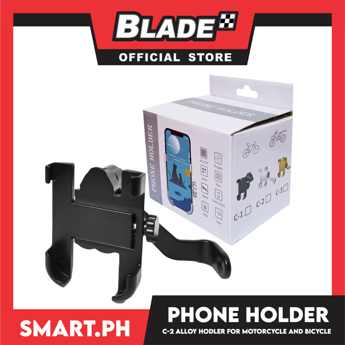 Phone Mount Holder Universal (C2 - Black) For Bicycle And Motorcycle Phone Holder, Adjustable Phone Mount for Electric, Mountain, Scooter, and Bikes