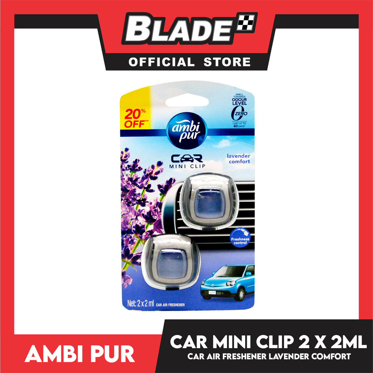 AmbiPur Car Air Freshener Mini clip (Lavender Comfort) 2 x 2ml.