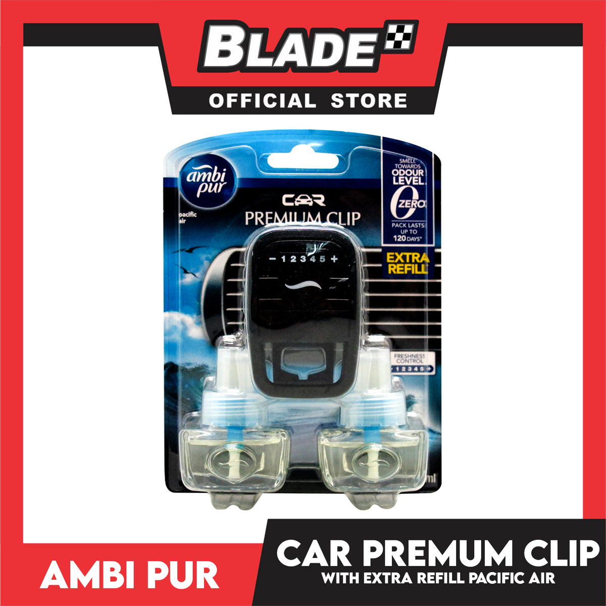 Ambi Pur Car Air Freshener Premium Clip with Two Extra Refill (Pacific Air) 2 x 7.5mL