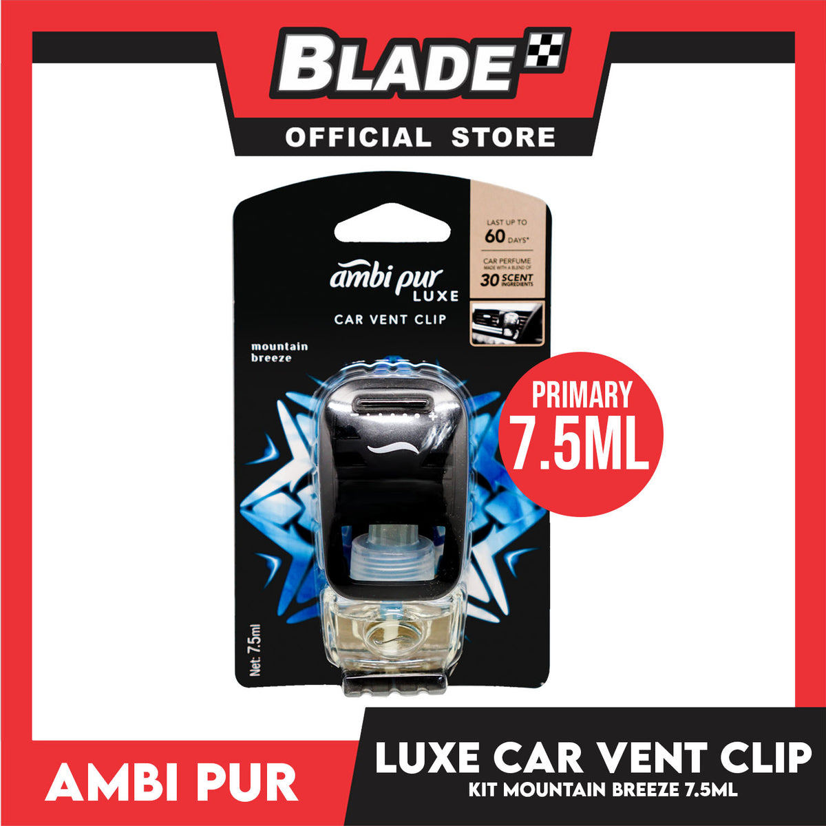 Ambi Pur Luxe Car Vent Clip Kit 7.5ml Mountain Breeze