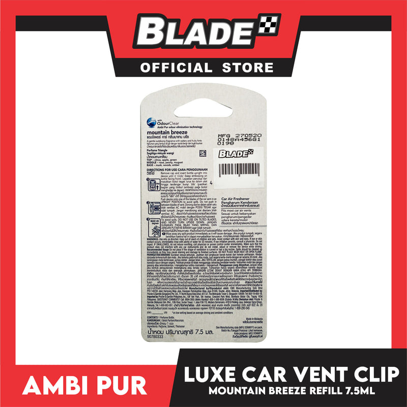 Ambi Pur Luxe Car Vent Clip Refill 7.5ml Mountain Breeze