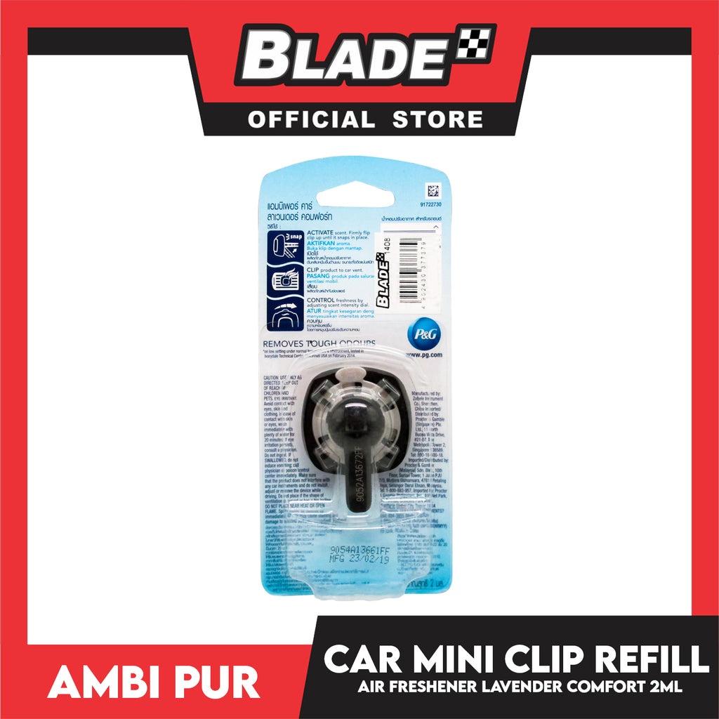 Ambi Pur Car Air Freshener Mini Clip (Lavender Comfort) 2ml – blade.ph