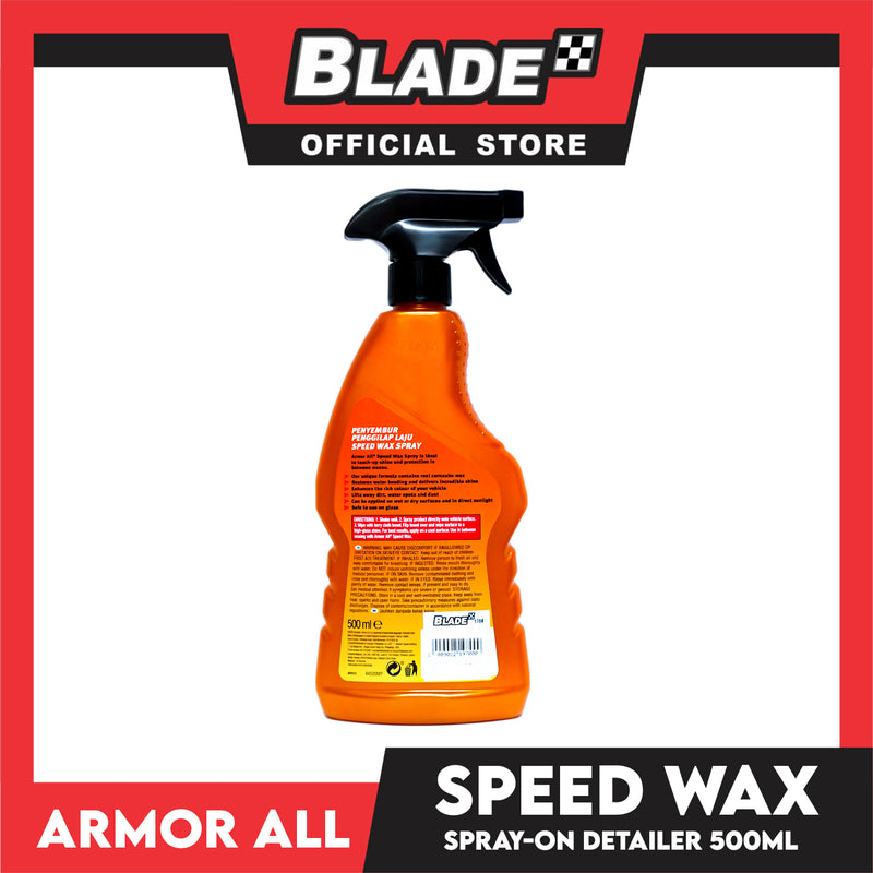 Armor All Speed Wax Spray On Detailer Contains Carnauba Wax 500ml Enhances Shine and Protection, Removes Dirt and Grime Between Washes