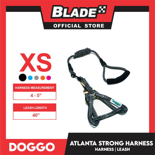 Doggo Atlanta Strong Harness and Leash Set Extra Small Size (Black)