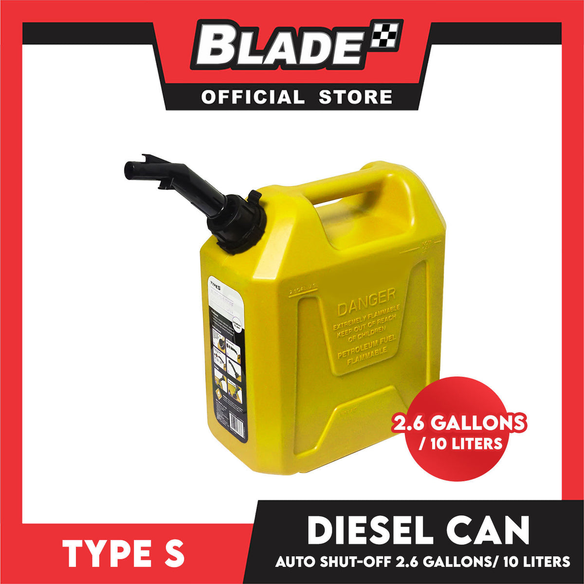 Type S Fuel Tank 10L Diesel AC573 Auto ShutOff Diesel Can (Yellow)