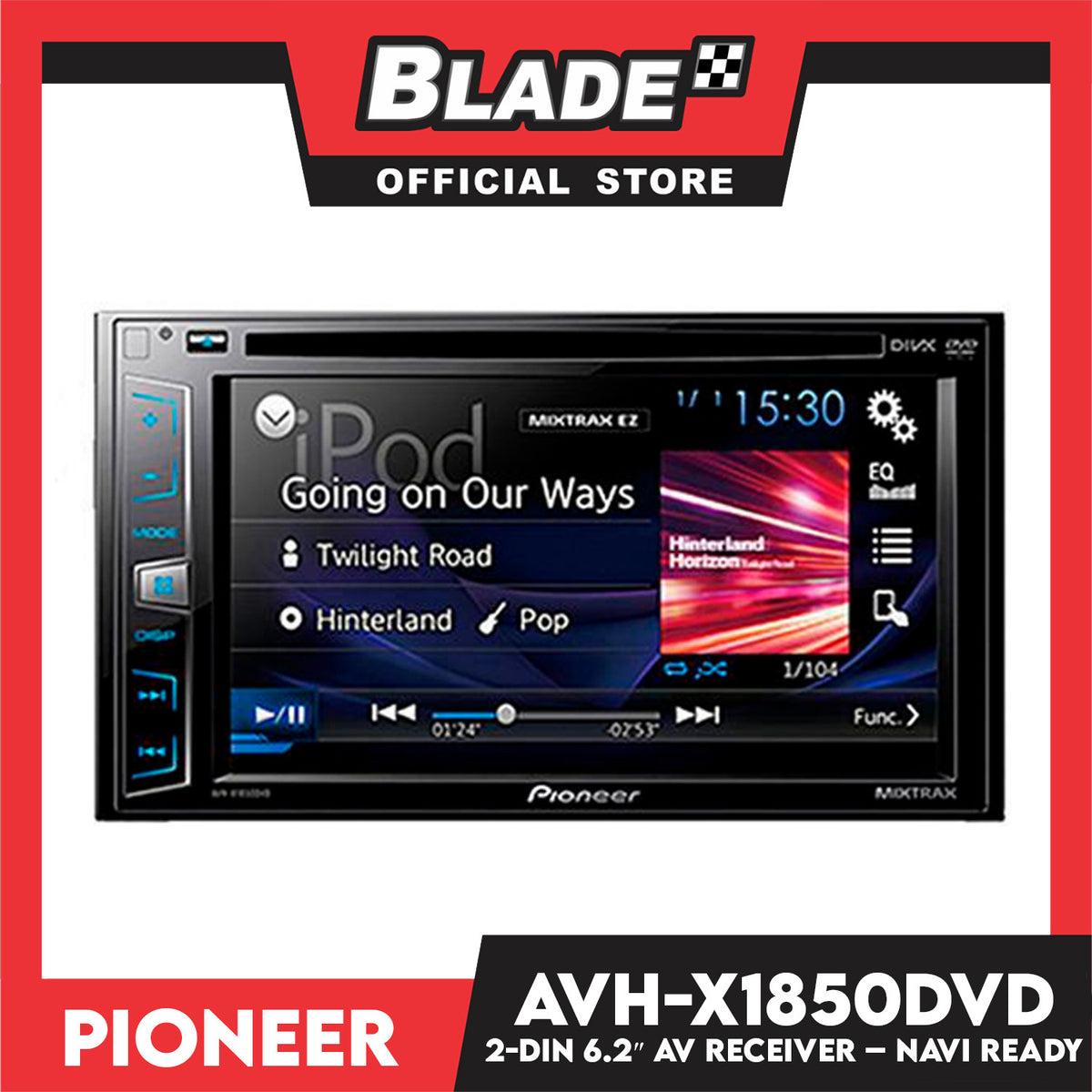 Pioneer AVH-X1850 DVD In-Dash Double-DIN DVD Multimedia AV Receiver with 6.2 WVGA Touchscreen Display, MIXTRAX, and Direct Control for iPod/iPhone and Android