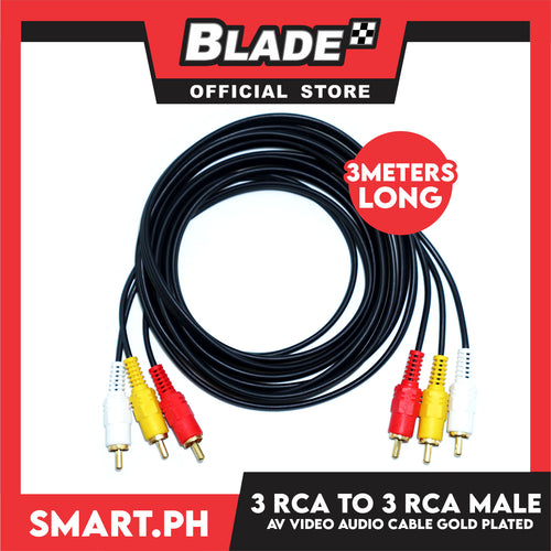 3 Meters 3 RCA to 3 RCA Male AV Video Audio Cable Gold Plated Perfect for Home-Entertainment system such as DVD Player, TV, Camcorder, Set-Top-Box, VCR and other 3R