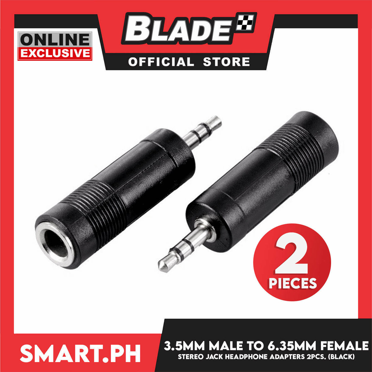 2Pcs Stereo Jack Male 3.5mm to 6.35mm (1/4 Inch) Stereo Jack Female Headphone Adapters, 3.5mm to 6.35mm for Headphones, Amplifier & More