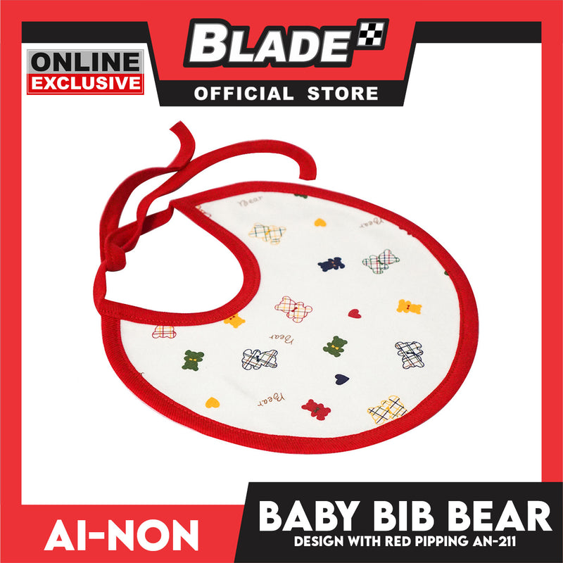Ainon Baby Bib Bear Design with Red Pipping AN-211R (Red)