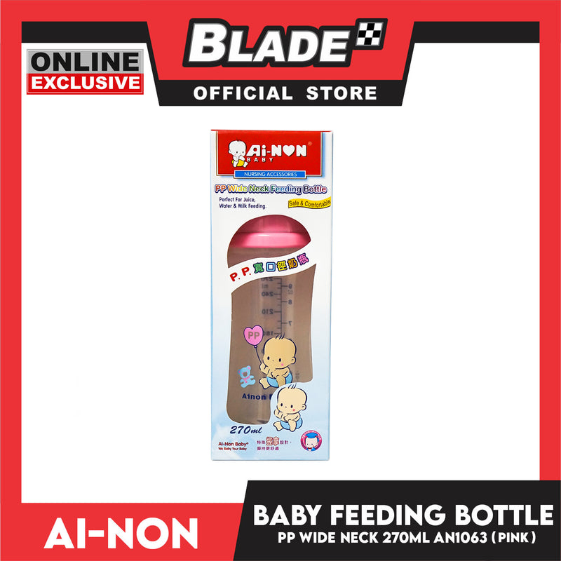 Ainon Baby Feeding Bottle PP Wide Neck 270ml AN1063P (Pink)