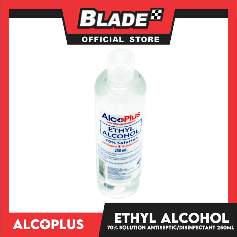 AlcoPlus Ethy Alcohol 70% Solution 250ml with Active Germ Defense (Blue) Antiseptic and Disinfectant