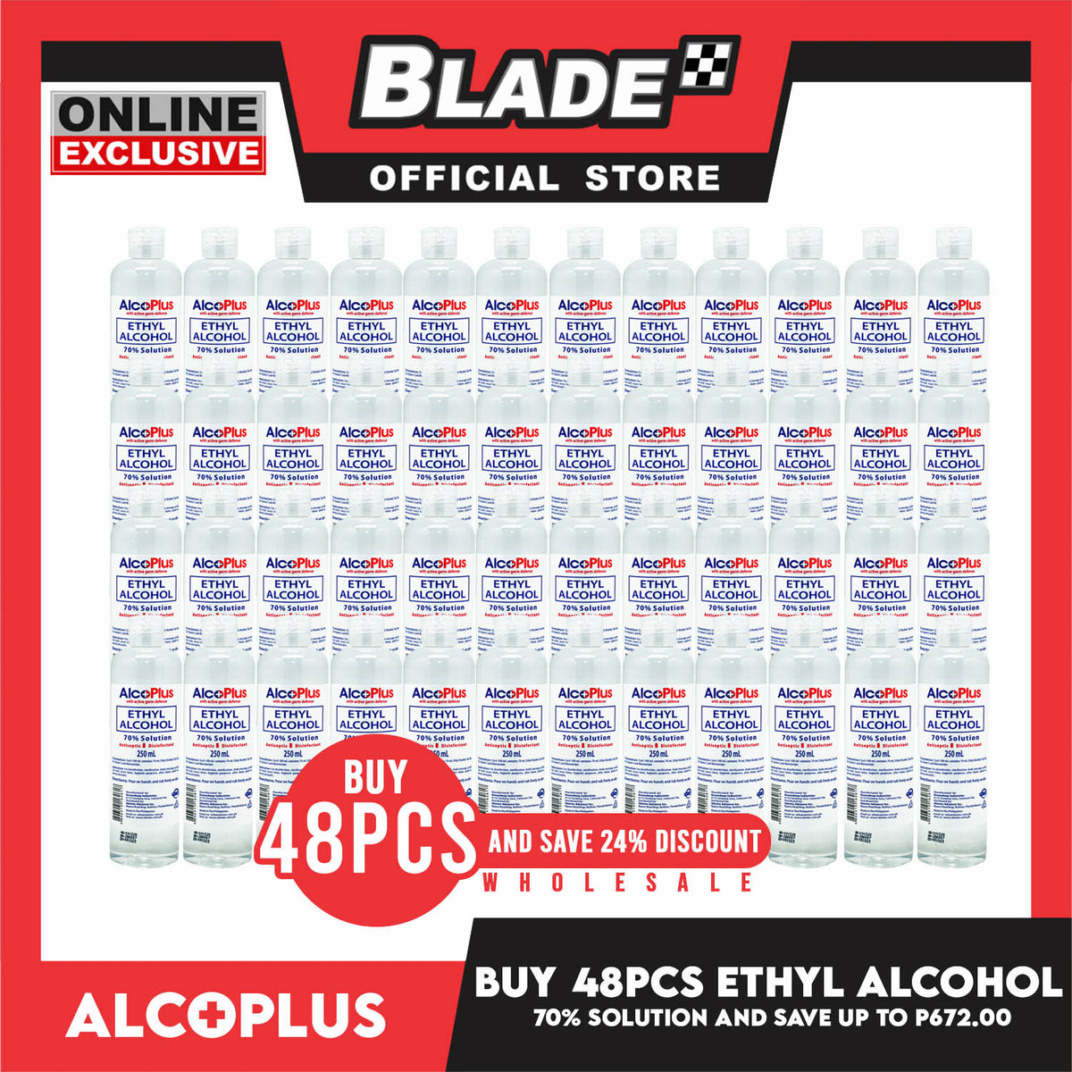 Wholesale 48Pcs AlcoPlus Isopropyl Alcohol 70% Solution 250ml with Active Germ Defense (Red) Save up to P672