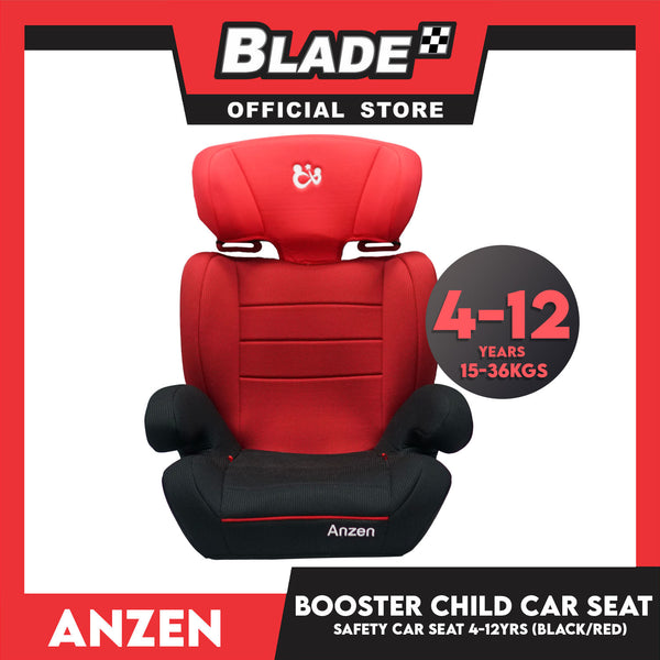 Anzen Portable Child Safety Booster Car Seat 2 Layer Impact Protection 4-12yrs(Black/Red)- Highback and Backless 15kg to 36kg