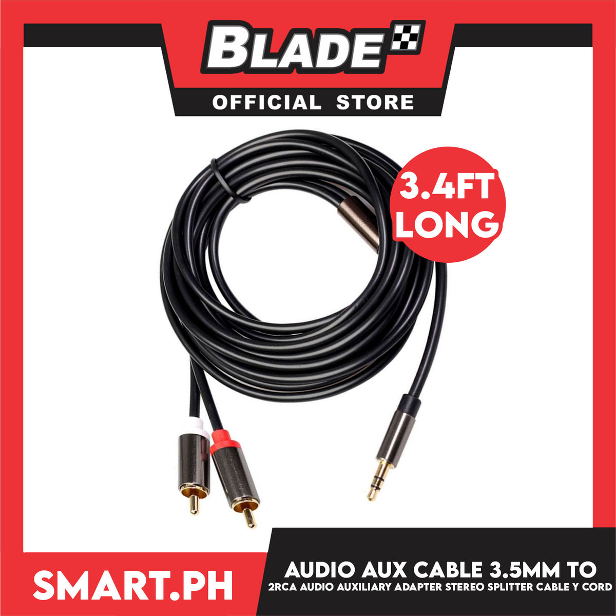 Audio Aux Cable 3.5mm to 2RCA Audio Auxiliary Adapter Stereo Splitter Cable Y Cord (3.4ft) for Smartphone Speakers Tablet HDTV MP3 Player