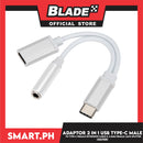 Adaptor 2 in 1 USB Type-C Male to Type-C Female Extension Cable & 3.5mm Female Jack Splitter